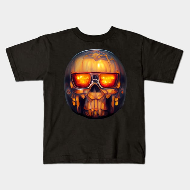 Pumpkin Skull Halloween Kids T-Shirt by MZeeDesigns